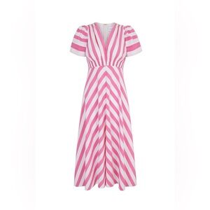 Suzannah London Pink and White Striped Cotton Classic Tea Dress